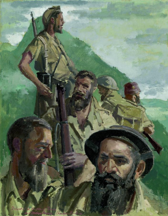 A painting by war artist Charles Bush of a 2/2nd Independent Company headquarter